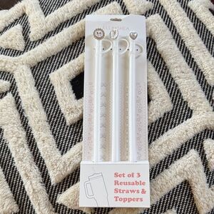 Francesca's Collections Ivory set of three reusable straws and toppers